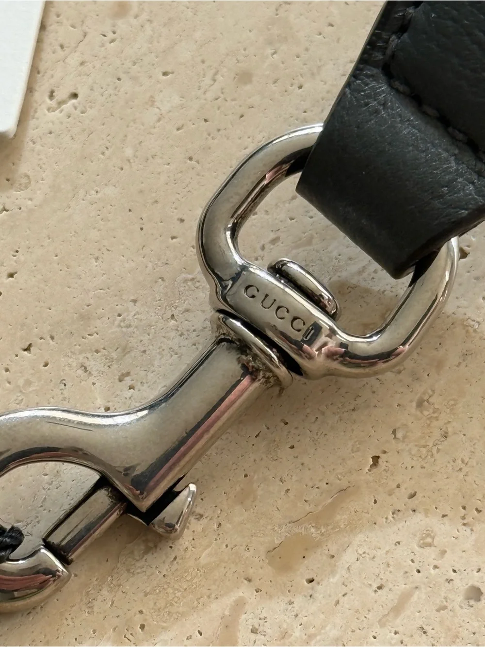 NWT Gucci Grey Leather Trolley Strap With Silver Hardware